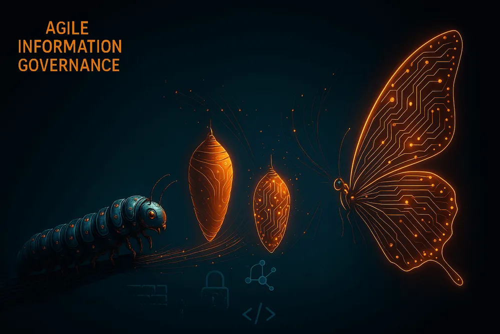 Visualisierung der Metamorphose von der Raupe zum Schmetterling als Reise der Information Governance